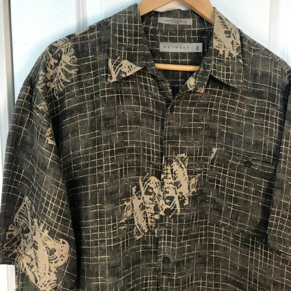 Retreat 100% Silk  Button Up Grandpa Dad Shirt - Picture 4 of 5